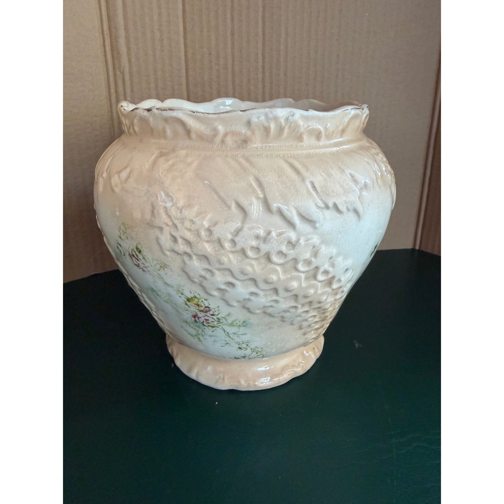 Antique GDA Limoges France Porcelain Floral Planter Jardiniere Embossed 6 in